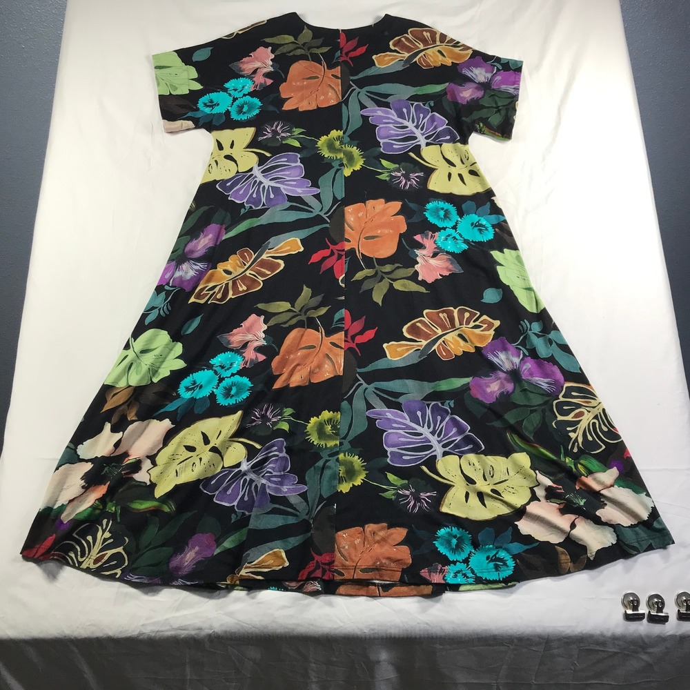 Alembika Black Tropical Floral Monstera Print A-Line Midi Dress Size 0 - Picture 8 of 10
